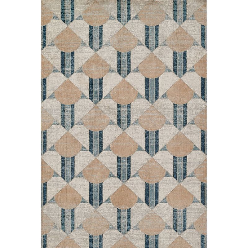 Art Deco Inspired Geometric Blue Wool Blend 34x22 Area Rug