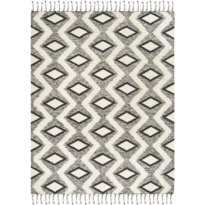 Kenya Black and Ivory Hand-Knotted Wool 8' x 10' Area Rug
