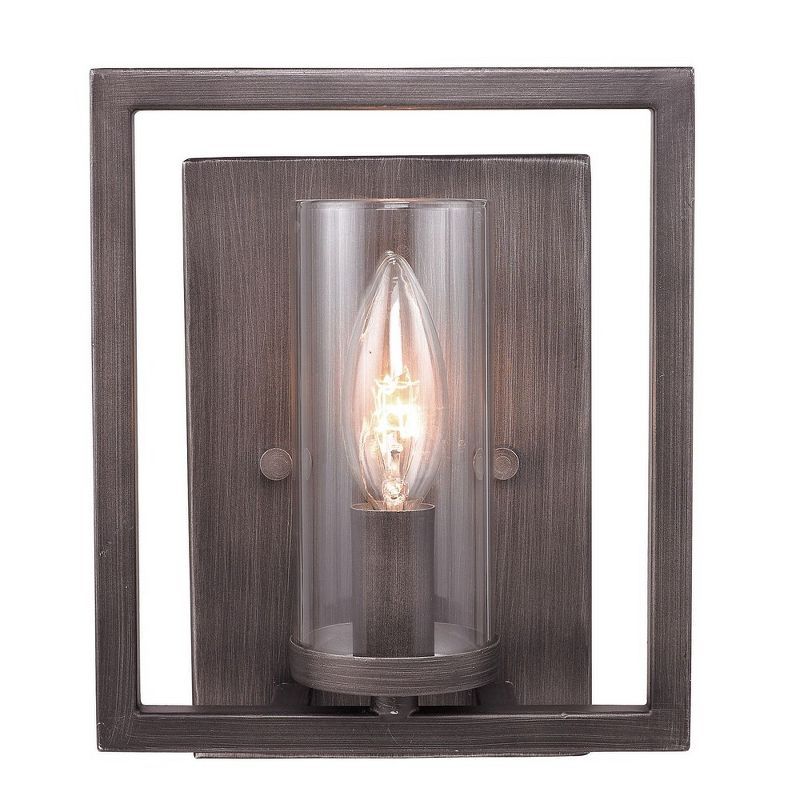 Modern Geometric Bronze Sconce with Clear Glass Cylinder