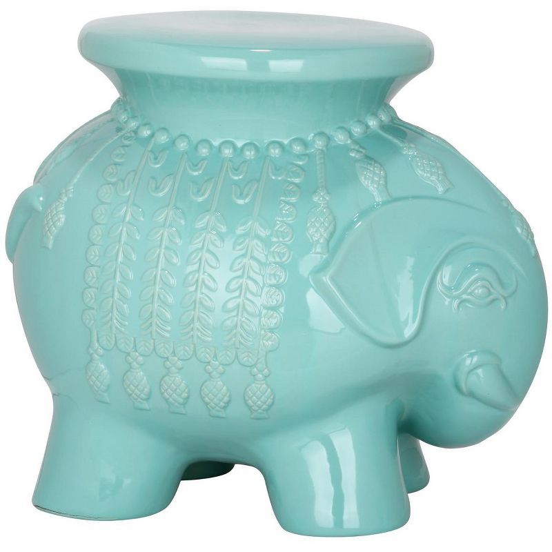 Light Blue Ceramic Elephant Garden Stool, 19.75"