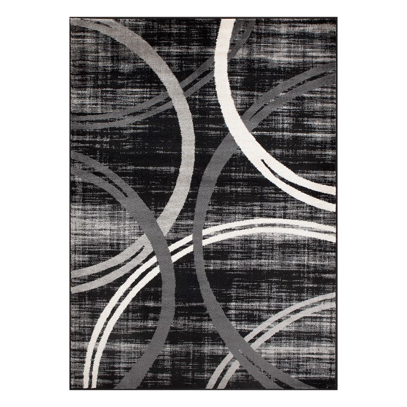 Contemporary Black Abstract 65'' Easy-Care Synthetic Area Rug