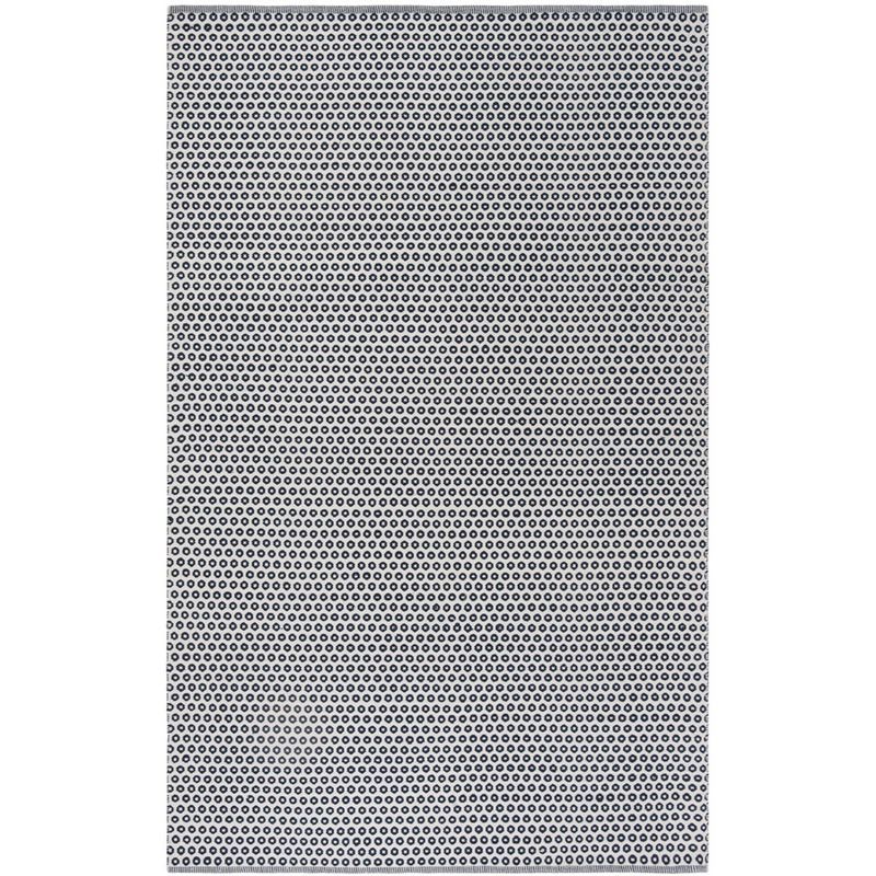 Hand-Woven Navy and Ivory Wool-Cotton Blend 59" Rug