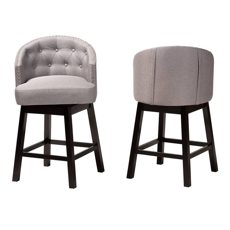 Espresso Brown Wood and Grey Leather Swivel Counter Stool Set