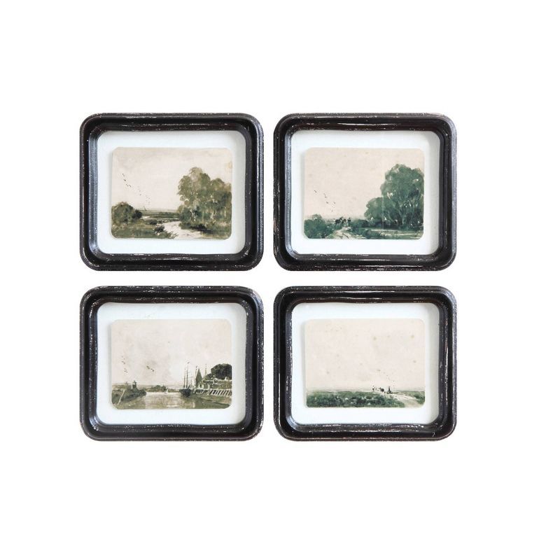 Distressed Wood Framed Floating Landscape Wall Art Set