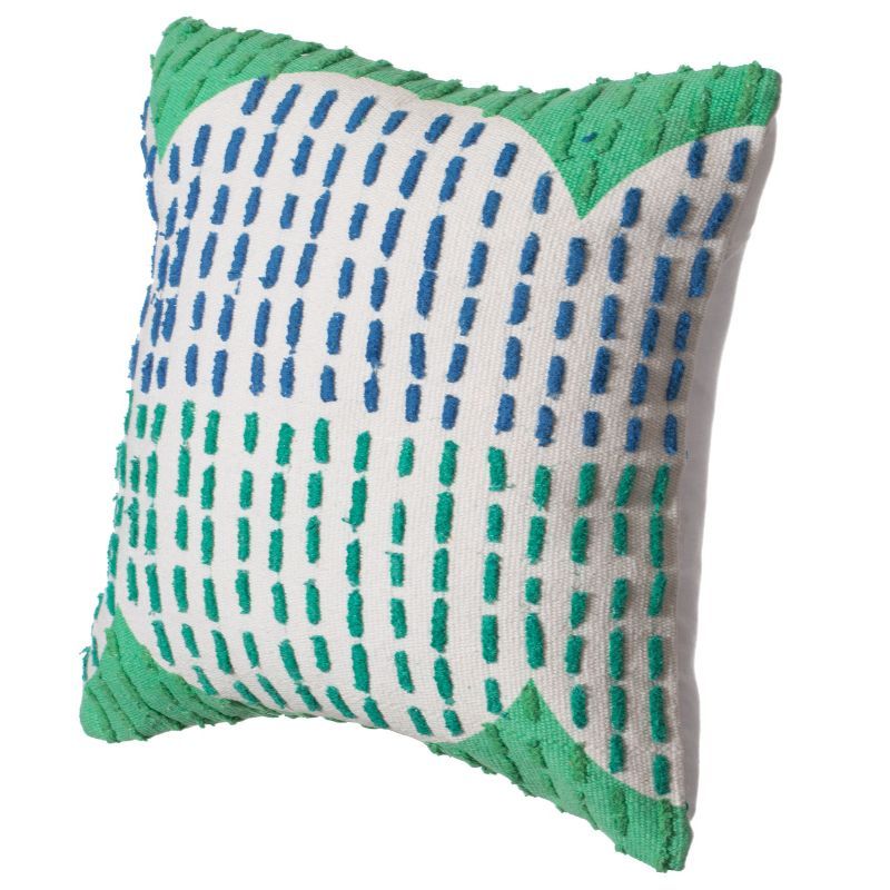 Handwoven Green and Blue Cotton Box Throw Pillow