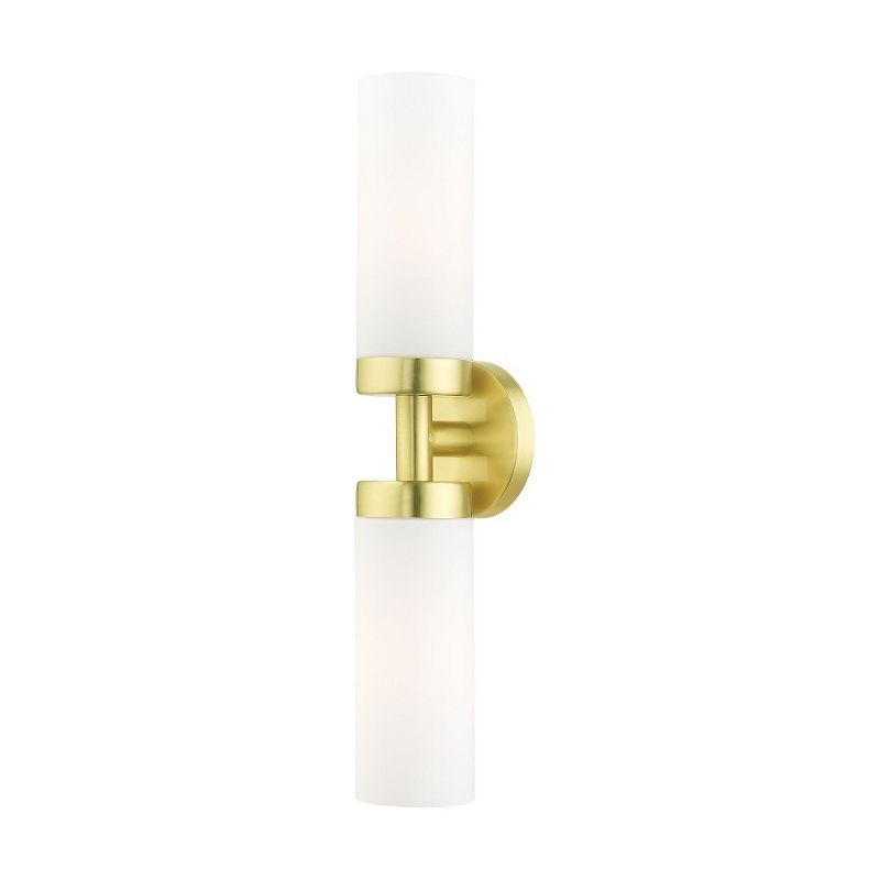 Satin Brass 2-Light Vanity with Satin Opal White Glass