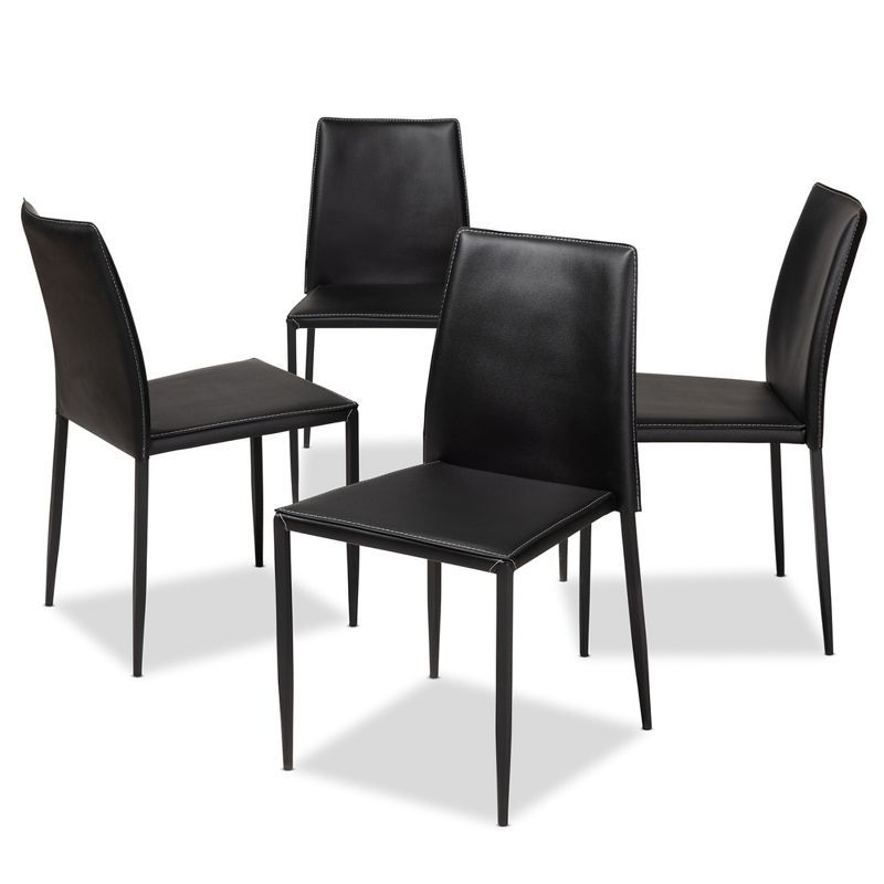 Set of 4 Black Faux Leather Parsons Dining Chairs with Metal Legs