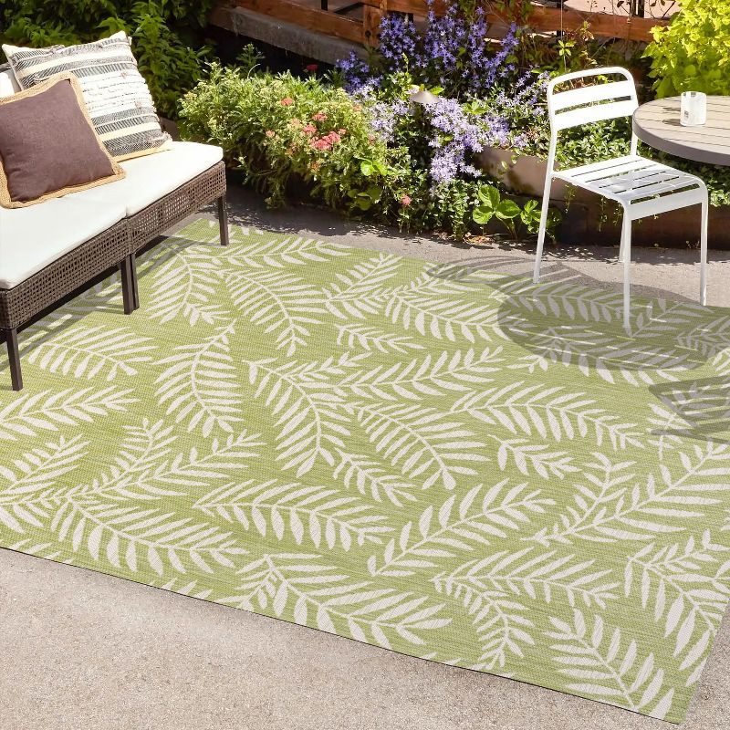 Ivory and Green Synthetic Flat Woven Reversible Rug