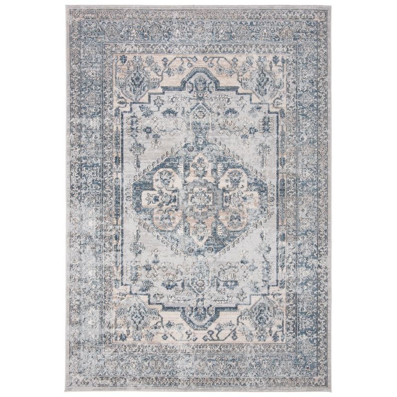 Ivory and Light Blue Floral Medallion Area Rug