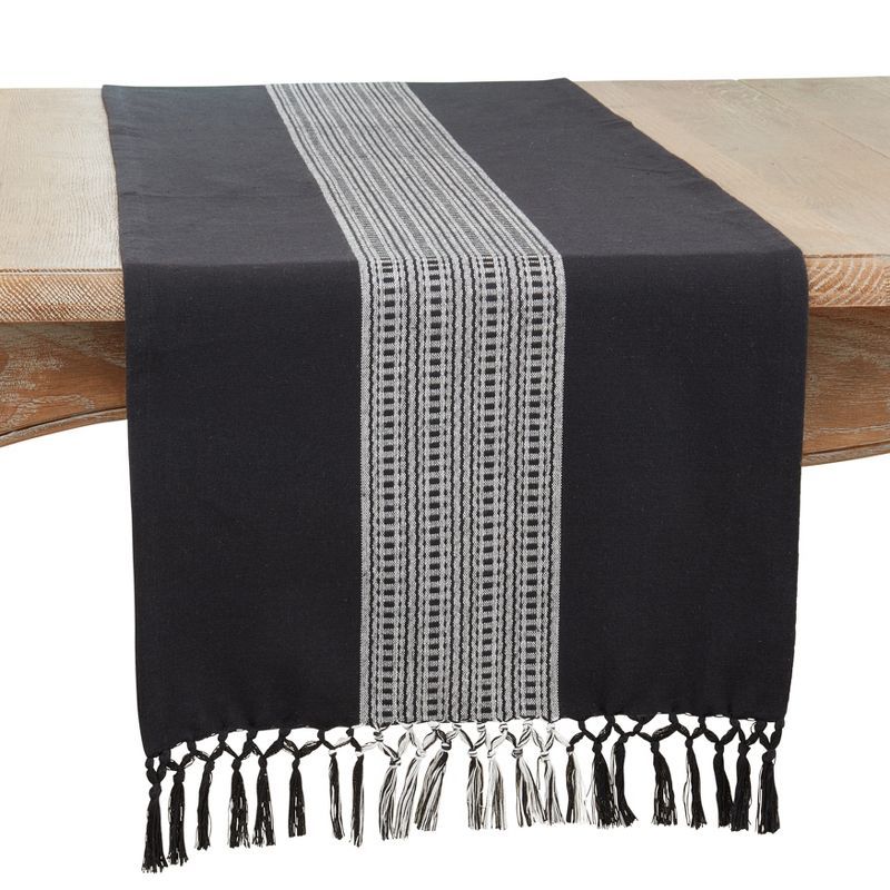 Black and White Cotton Stripe Design Table Runner