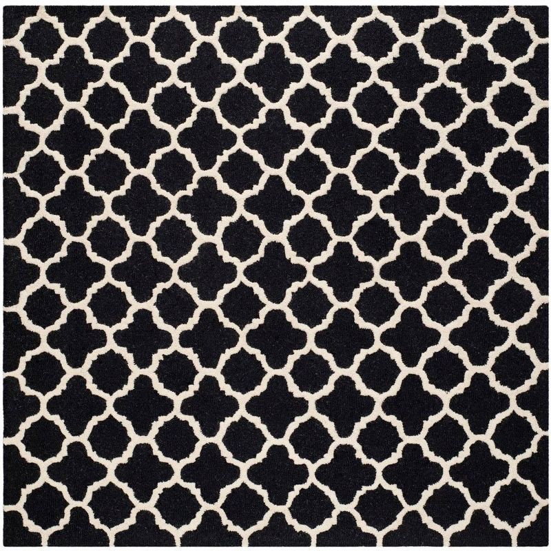 Black and Ivory Hand-Tufted Wool Geometric 6' Square Rug