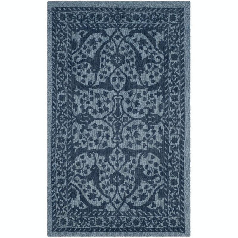 Handmade Blue and Dark Blue Wool Tufted 4' x 6' Area Rug