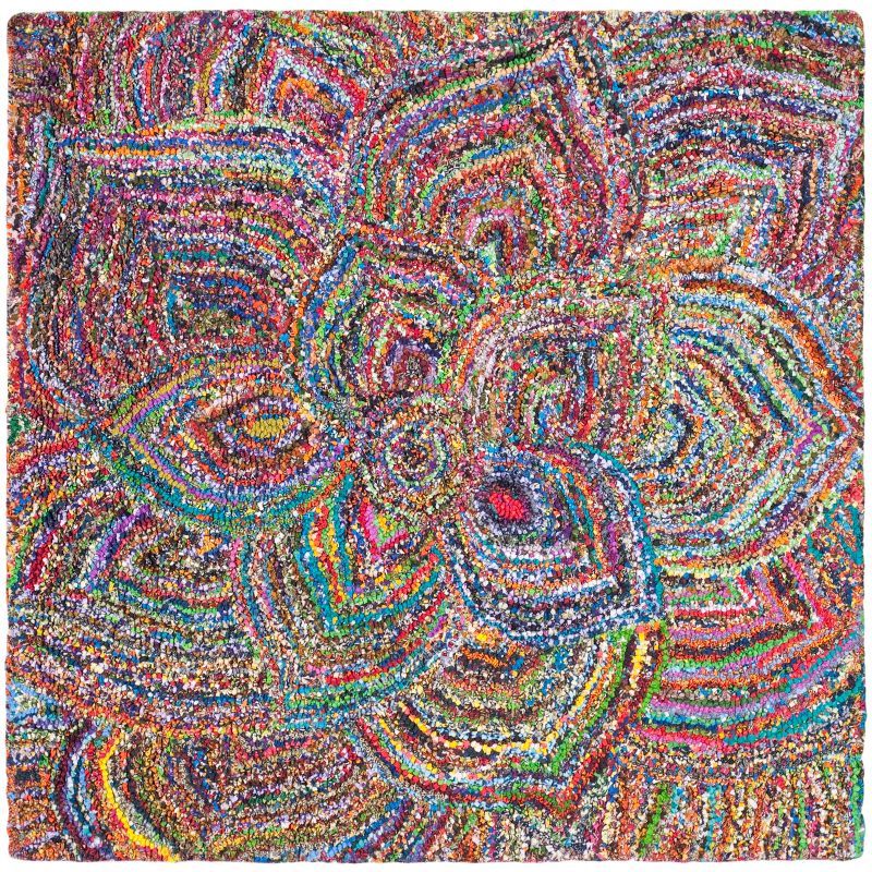 Hand-Tufted Multicolor Wool and Cotton Square Rug, 4'x4'