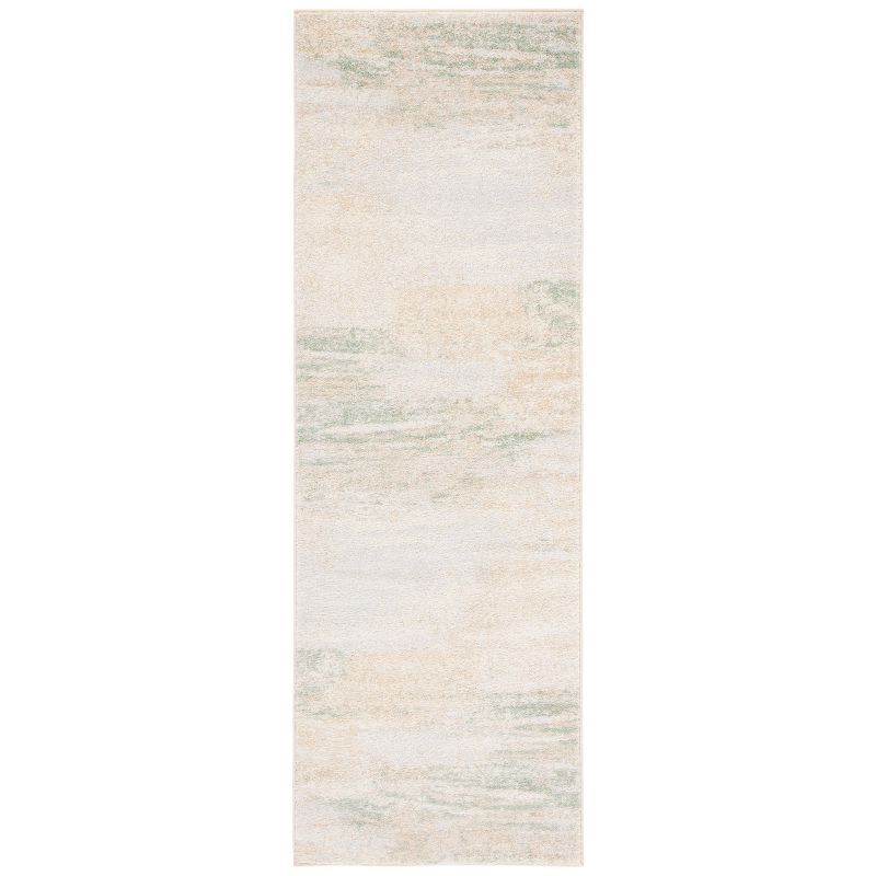 Ivory and Gold Abstract Hand-knotted Runner Rug