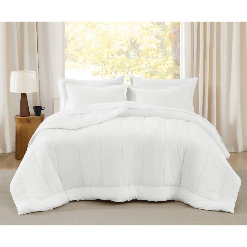 Oversized White Cotton Percale Full Comforter Set with Polyfill