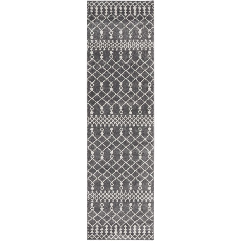 Moroccan Geometric Easy-Care Beige & Grey Synthetic Rug