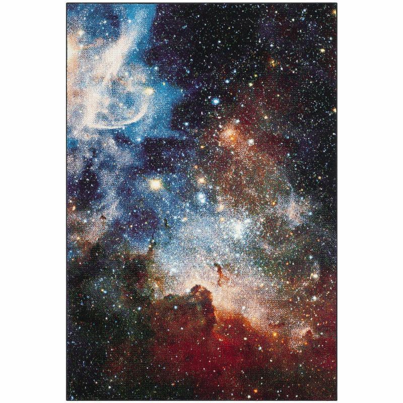 Galaxy 59" Multicolor Abstract Synthetic Easy Care Rug