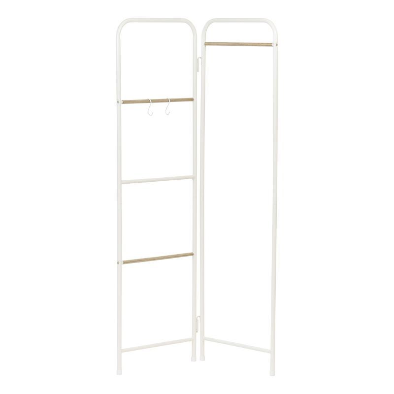 White Foldable Metal and Wood Garment Rack