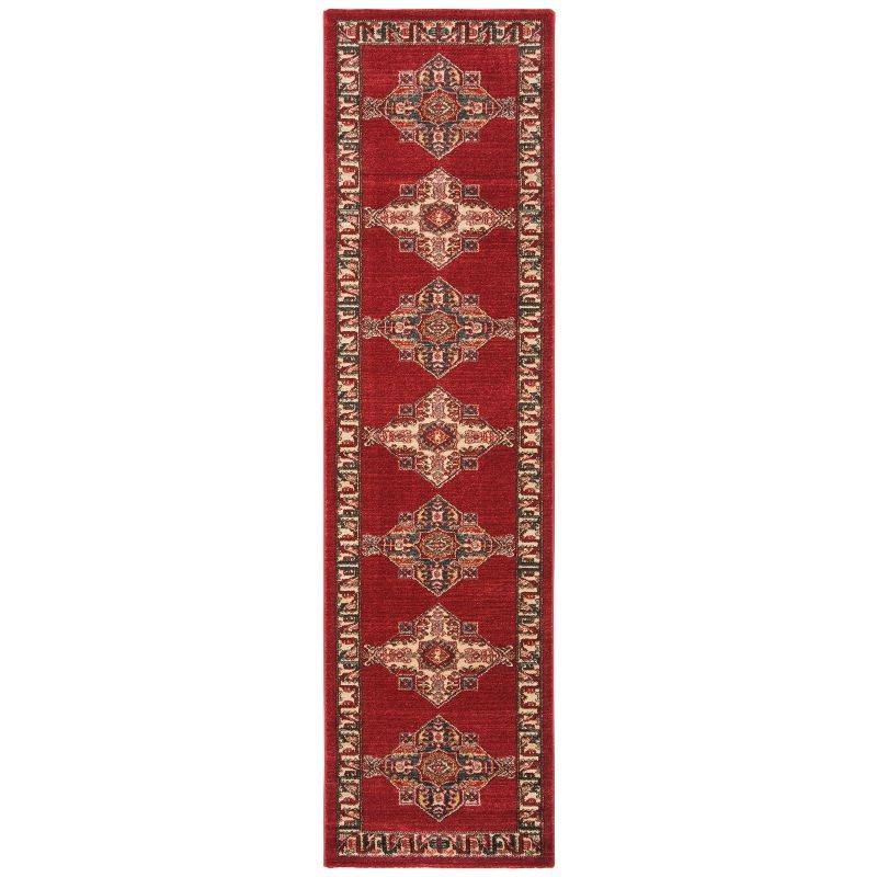 Mahal Red and Creme Synthetic Area Rug 2'-2" x 8'