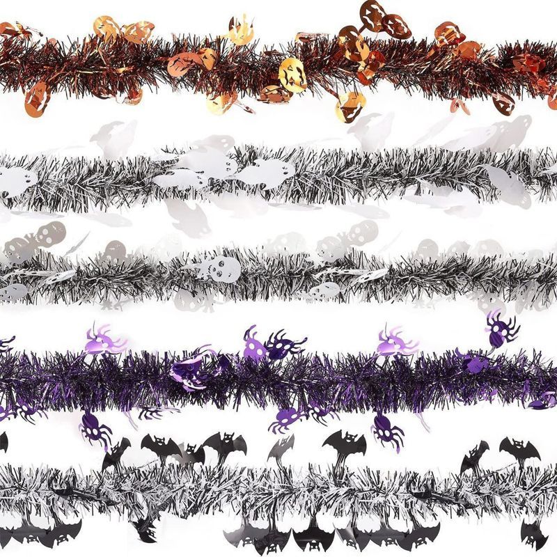 Halloween Tinsel Garland Set with Spooky Designs, 6.6 Feet