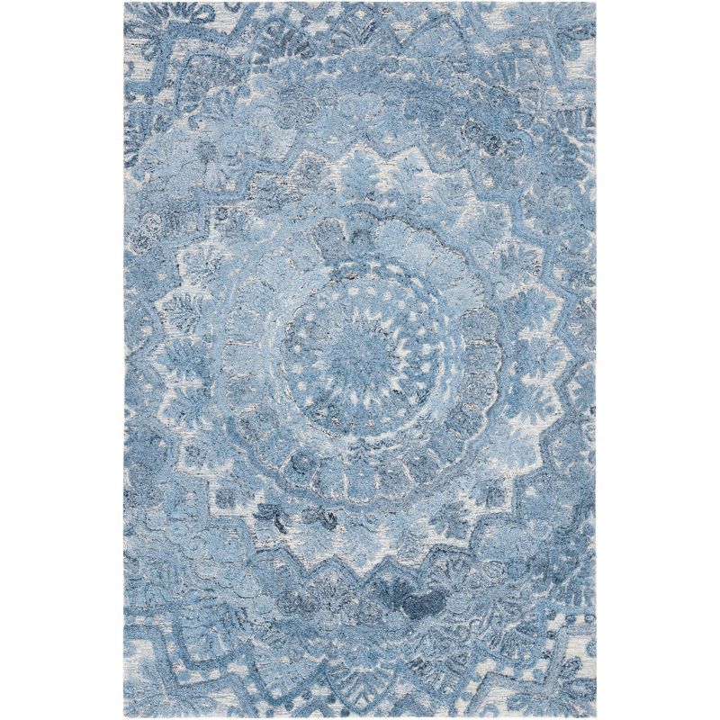 Blue and Ivory Hand-Tufted Wool 4' x 6' Area Rug