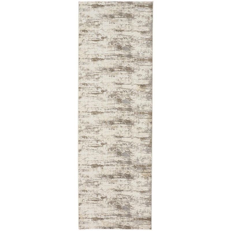 Gray and Beige Abstract Hand-Knotted Runner Rug 2.6x8