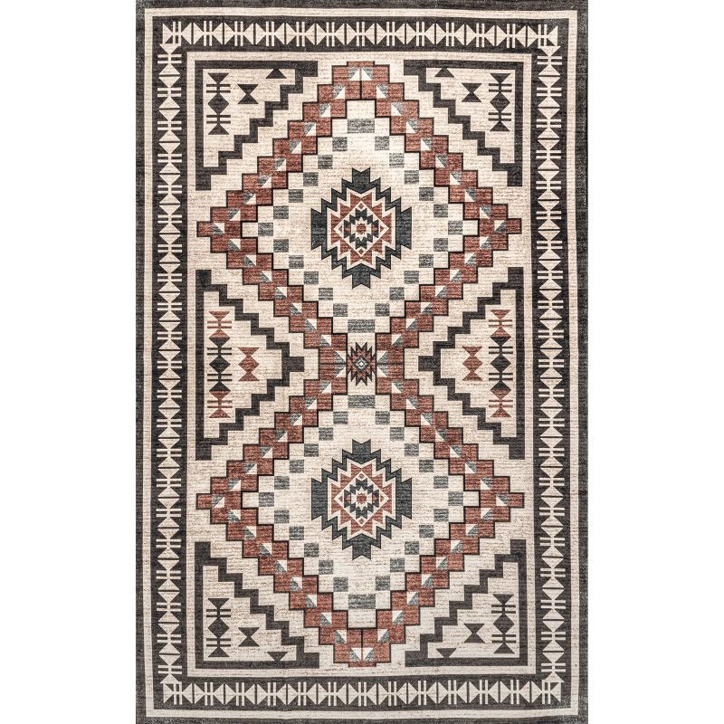 Beige Southwestern Medallion 8' x 10' Washable Area Rug