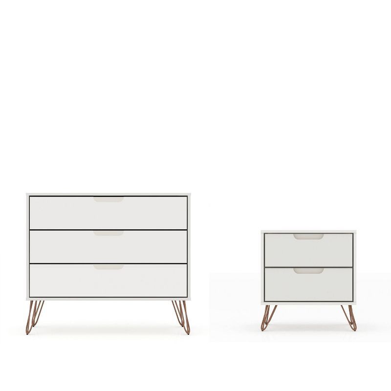 White Hairpin Leg Dresser and Nightstand Set