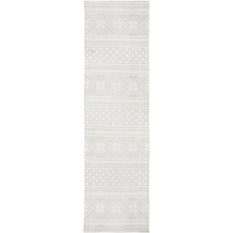 Hand-Loomed Gray and Ivory Cotton Area Rug - 27" x 8"