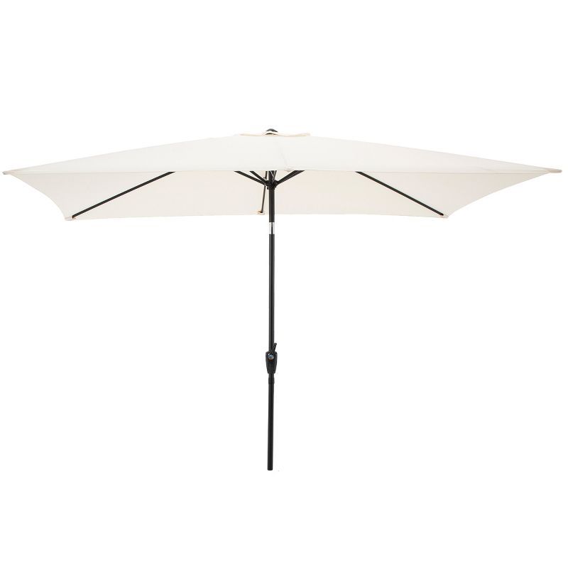 Beige Rectangular Steel Frame Patio Umbrella with Crank and Tilt