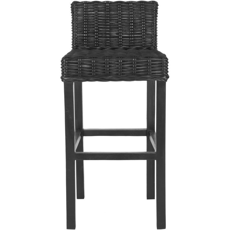 Cypress Black Mango Wood Bar Stool with Rattan Seat