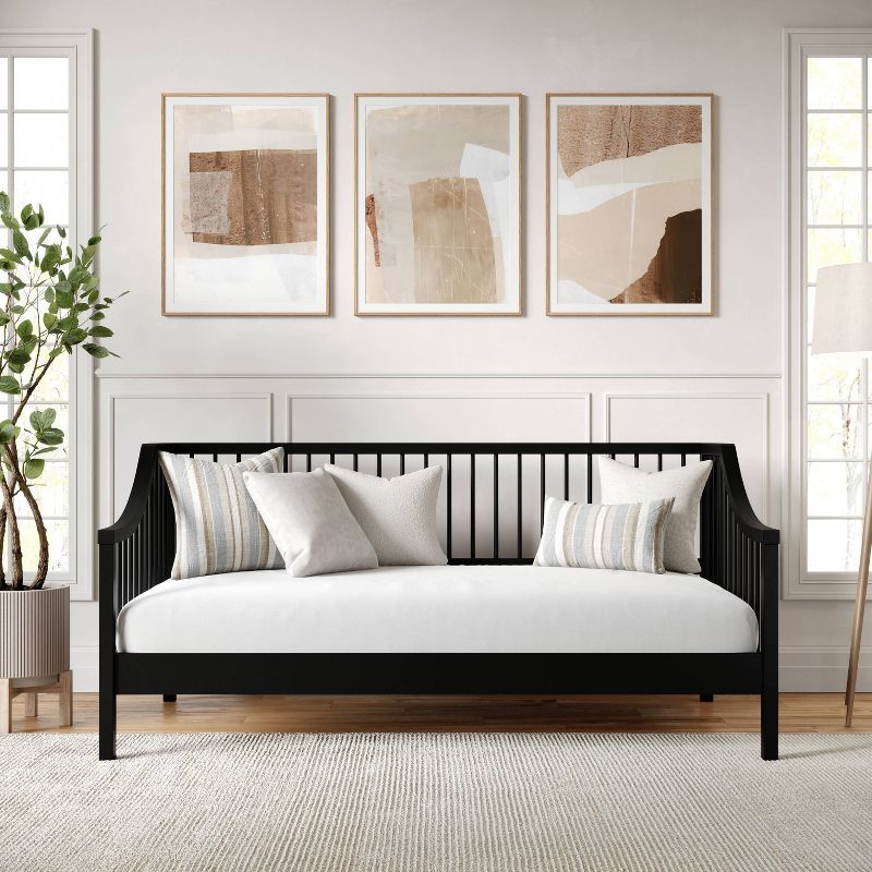 Black Twin Solid Wood Platform Daybed with Spindles