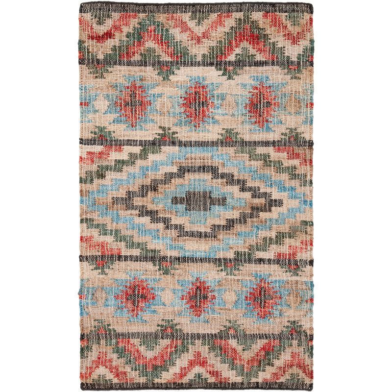 Handwoven Red and Natural Wool Tribal Round Rug, 3' x 5'