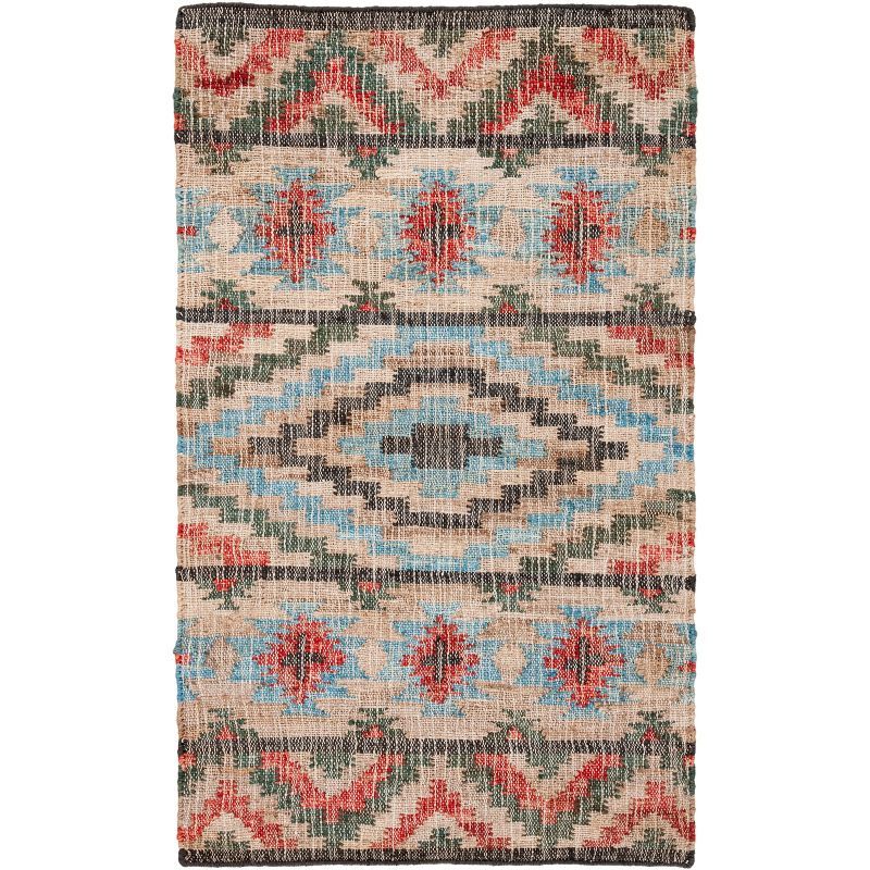 Handwoven Red and Natural Wool Tribal Round Rug, 3' x 5'