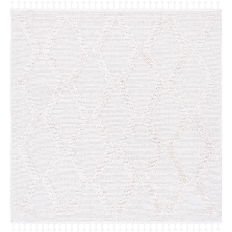 Ivory Hand-Knotted Square Wool and Synthetic Area Rug