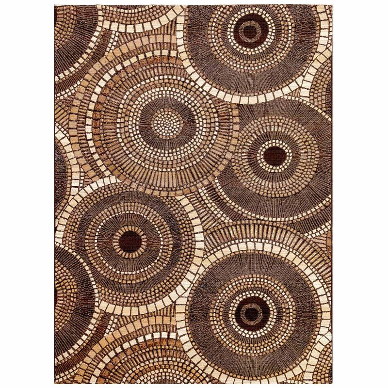 Brown and Tan Synthetic Flat Woven Rectangular Rug