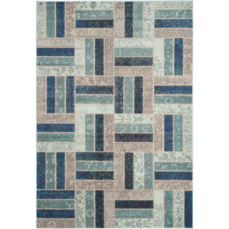 Reversible Grey/Blue Synthetic Hand-Knotted Area Rug, 59"x84"