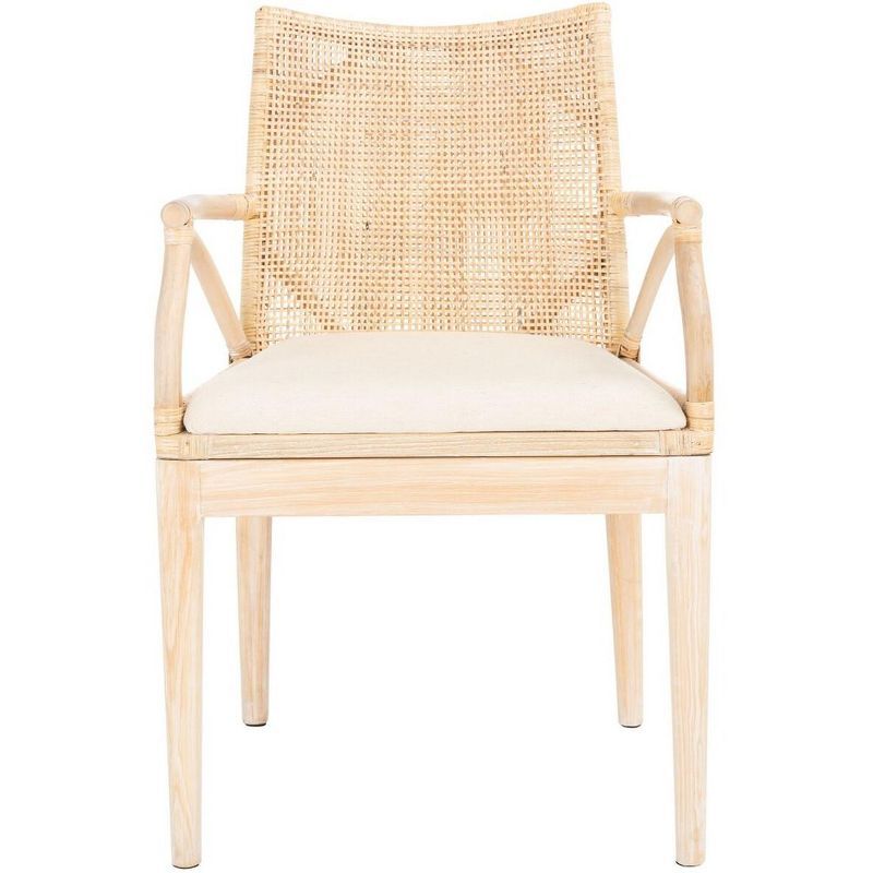 Coastal Chic Natural Whitewash Rattan Armchair with White Cushion