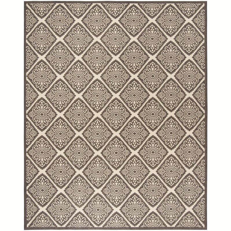 Reversible Cream/Brown Geometric Synthetic Area Rug 9' x 12'