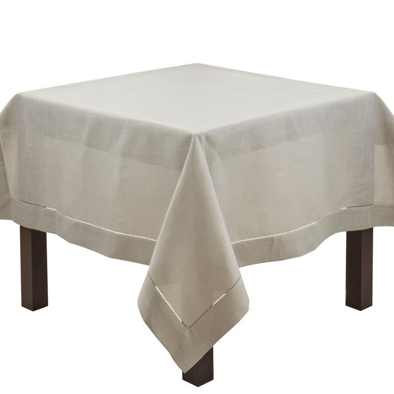 Classic Hemstitch Beige Square Fabric Tablecloth