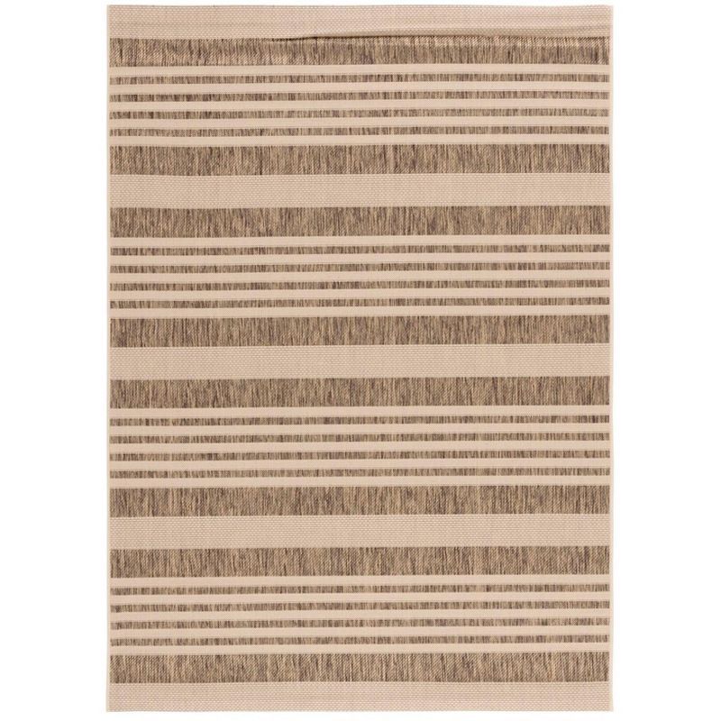 Brown and Bone Stripe Synthetic Indoor/Outdoor Rug