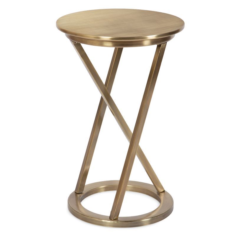 Aja Gold Round Metal Side Table with Geometric Legs