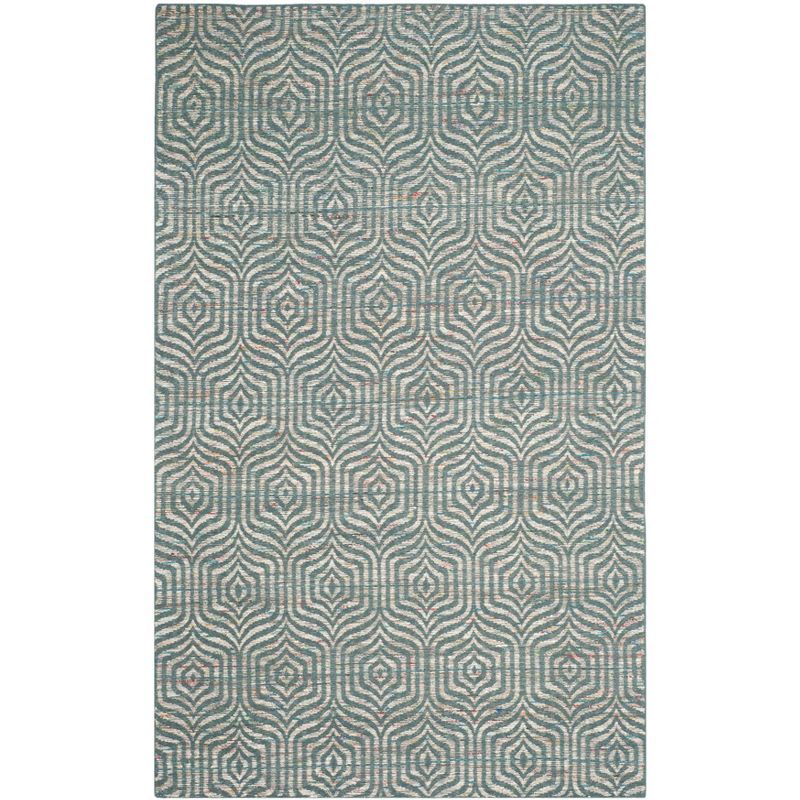 Blue Geometric Flat Woven Wool Cotton Area Rug