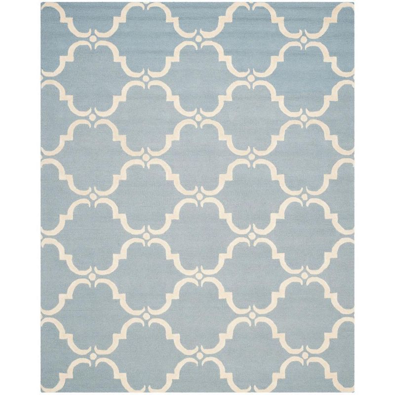 Blue and Ivory Geometric Hand-Tufted Wool 8' x 10' Area Rug