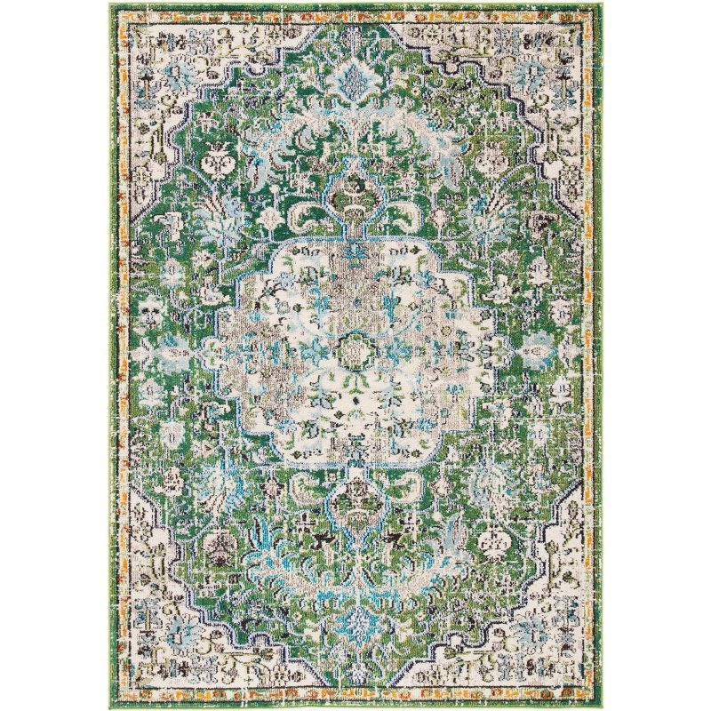 Green and Turquoise Synthetic Flat Woven Area Rug 4' x 6'