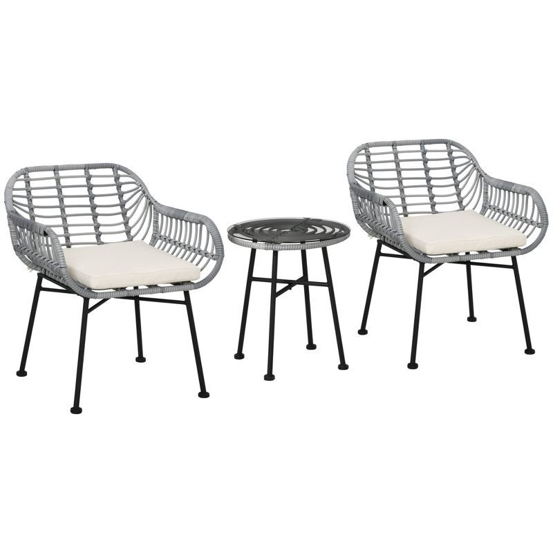 Outsunny 3-Piece Gray and Cream PE Rattan Patio Set