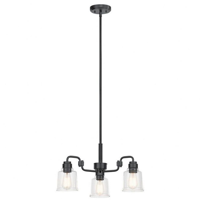 Mini Aivian Industrial Black 3-Light Chandelier with Clear Glass