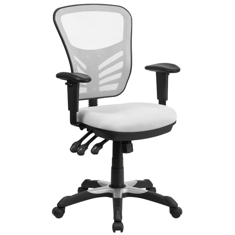 ErgoFlex White Mesh Mid-Back Executive Swivel Office Chair with Adjustable Arms