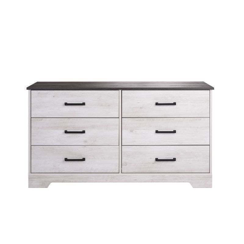 Washed White Farmhouse 6-Drawer Dresser with Soft Close