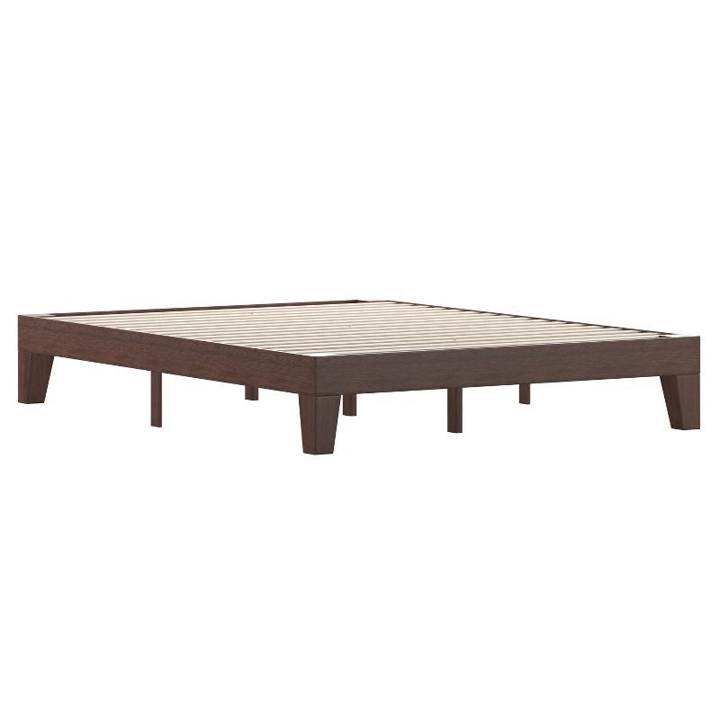 Walnut Finish Queen Wood Platform Bed Frame with Slats